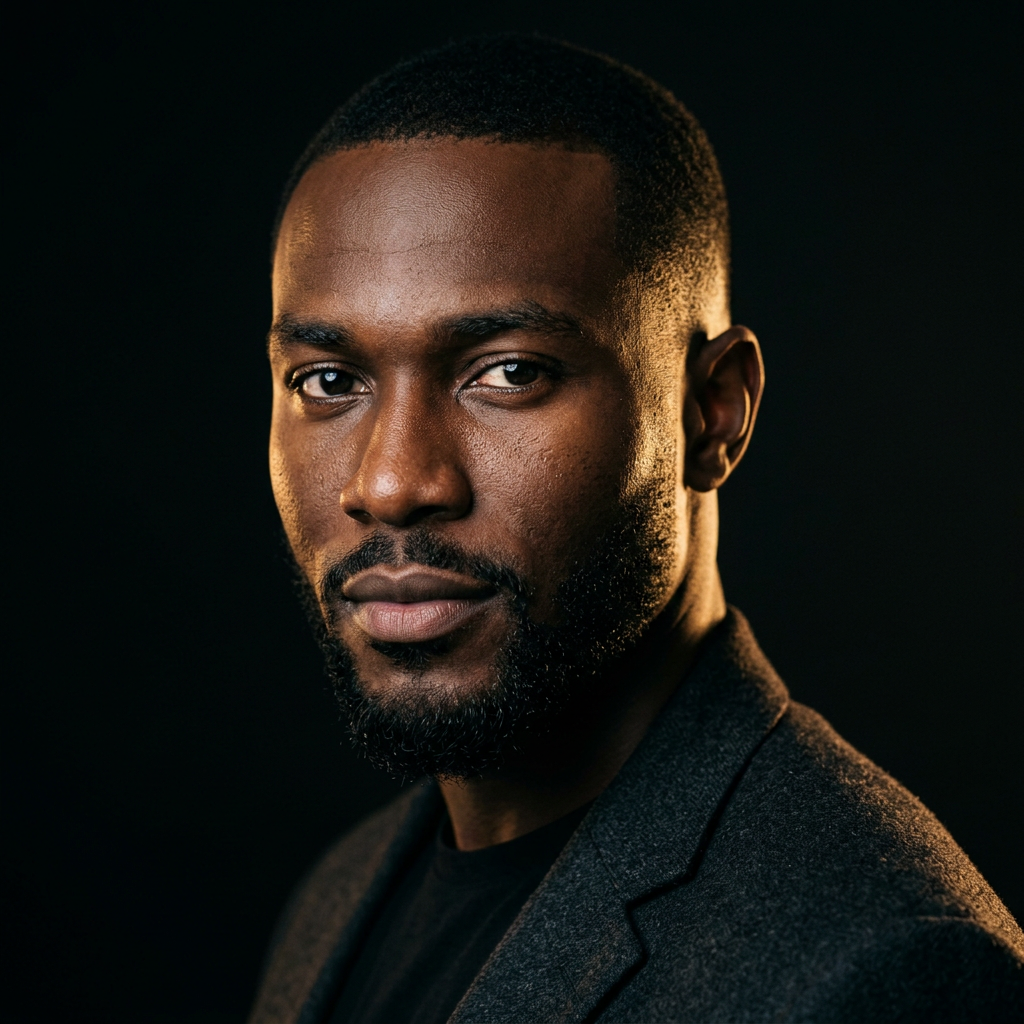Confident, well-groomed Nigerian man with an intense, self-assured gaze